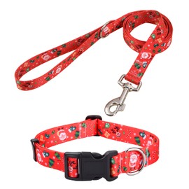 Mihqy Christmas Dog Collar and Leash Set - Premium Adjustable Dog Collar for Small Medium Large Dogs (Christmas Set,M)