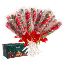 32 Pack Red-and-Green Twisty & Swirl Lollipops with Red Ribbon Bow, Festive Twist Lollipops Candy Individually Wrapped Bulk, Candy Lollipop Suckers for Christmas Stocking Stuffer & Candy Gifts