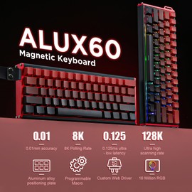 MIKIBY Alux60-60% Mechanical Gaming Keyboard Wired, Magnetic Switch Hot Swappable, Rapid Trigger Hall Effect Magnetic Switches, 8K Hz Polling Rate, RGB Small Keyboard for Mac/Win (Red)