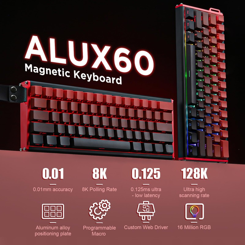 MIKIBY Alux60-60% Mechanical Gaming Keyboard Wired, Magnetic Switch Hot Swappable,