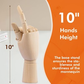 ZYWQ Art Wooden Hand, 10Inches Wooden Hand Mannequin Figure for Jewelry Display and Drawing, Sketching, Painting (10" Right Hand)