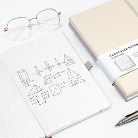 HOMEMARS Notebook, Notebook, 21 cm x 14.5 cm, Notebook A5 Dotted, Hardcover Leader Bullet Dot Grid Journal, Journal Book, Travel Journal, Notepad, 100 GSM, 200 Pages, Lvory, Leather Hardcover