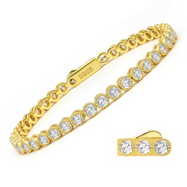 S925 Moissanite Tennis Bracelet Women D Color VVS1 Round Diamond Stone 14k Real Gold/Silver Plated Jewelry Bracelets Trendy Luxury Gifts for Mother Wife Womens Daughter on Anniversary Wedding (Gold, 7")