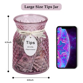 Glass Tip Jar for Money,for Restaurant;Large Tips Jar for Bartender, Musician;Multipurpose Money Bottle. (WINE RED)