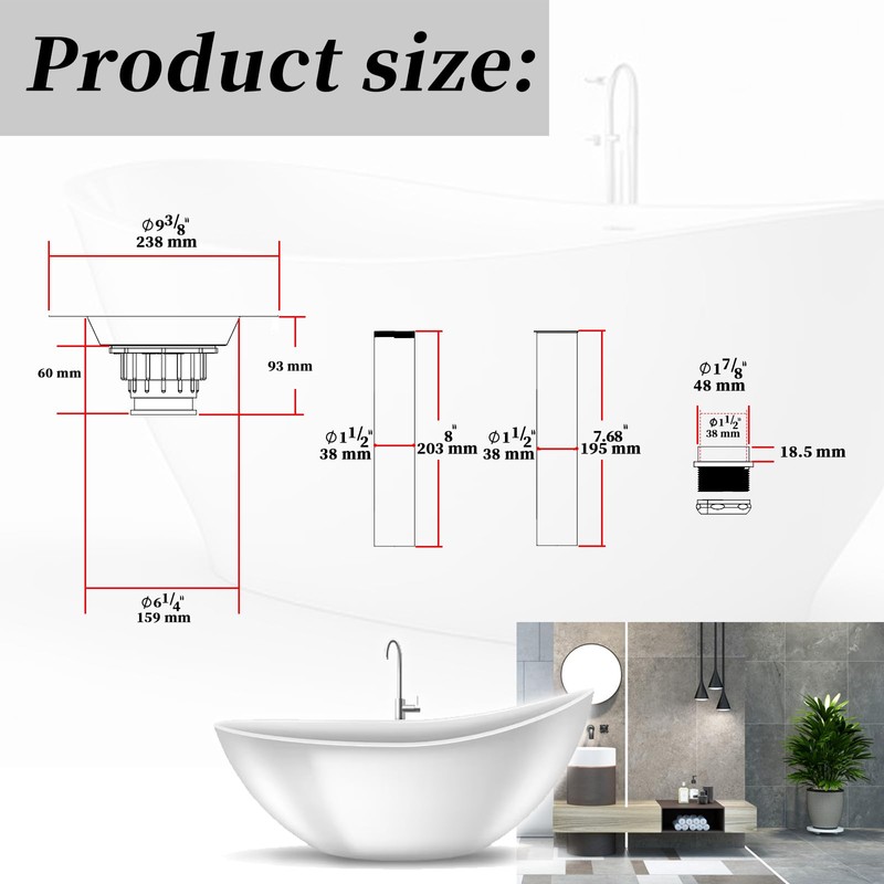 Freestanding Bathtub Rough-in Kit With Stainless Steel Tail Pipe and