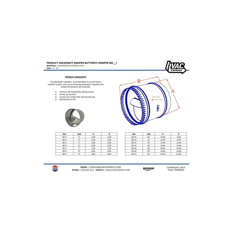 HVAC Express Butterfly Backdraft Damper (12 Inch) (BD 12) -