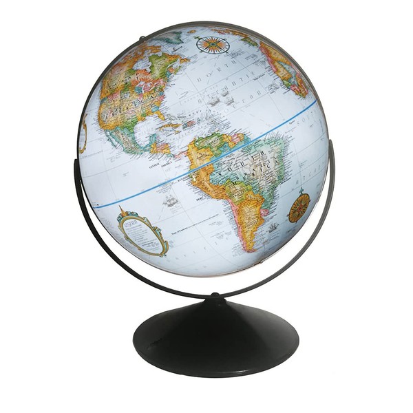 Replogle Eureka 16 inch desktop globe with up to date blue ocean raised relief map and full swing gyromatic assembly