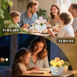 Tulip Flower Lamp, Rechargeable Tulip Lamp LED Artificial Flowers Night Light with Vase & 3 Color Temperature, Dimmable Touch Cordless Table Lamp, Unique Gift for Woman Mom Grandma (Pink)