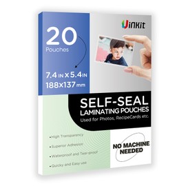 Uinkit 20 Pack 5x7 inches Self Sealing Laminating Pouches, Waterproof Lamination Pouches, Permanent Adhesive 10mil Thickness No Need Machine (5.2x7.2Inchesx20Pack)