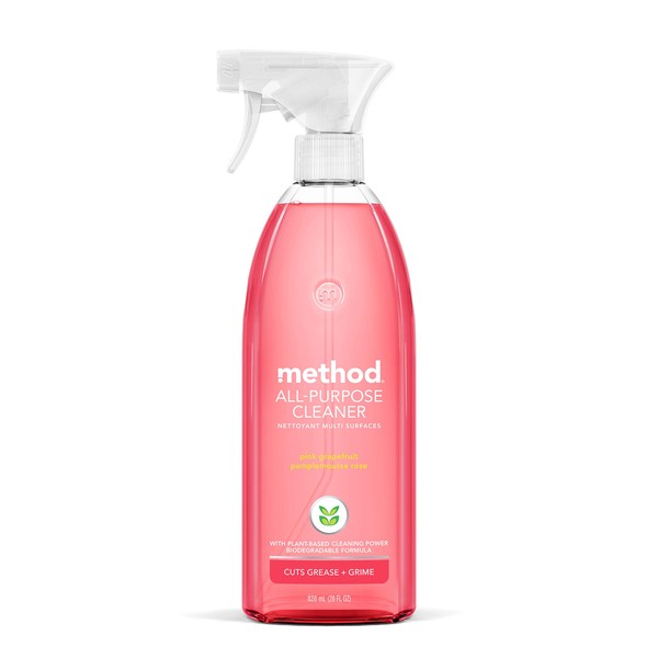 Method All-Purpose Cleaner, Pink Grapefruit, Plant-Based and Biodegradable Formula Perfect for Most Counters, Tiles, Stone, and More, 28 oz spray bottle
