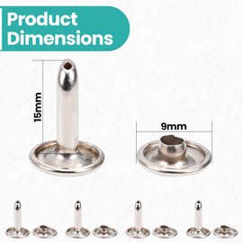 Trimming Shop Extra Long Double Cap Studs, Brass Tubular Rivets for Making Handbag, Dog Collar, DIY Leathercrafts, Shoes, Repair Clothing (9mm x 15mm, Silver, 50pcs)