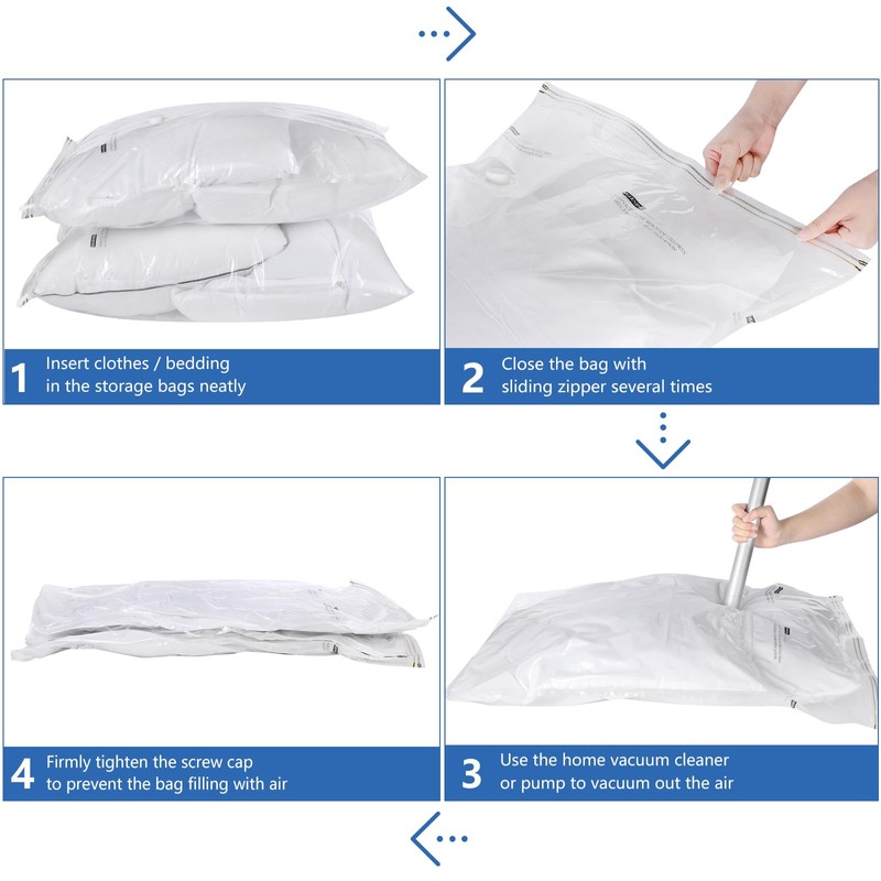 Suob Vacuum Storage Bags - Eco-Friendly Compression Bags for Space Saving, Ideal for Bedding, Pillows, Clothes and Blankets - 6 Pack Large Vacuum Seal Bags for Home Organization and Storage