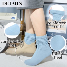 Chalier 6 Pairs Slouch Socks for Women, Soft Cotton Retro Scrunch Socks Mid Calf Rib Tube Sock Women, White/Yellow/Purple/Raspberry Red/Mint Green/Blue