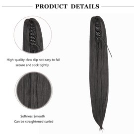 Cybelleza 20inch Ponytail Hair Extensions Straight Ponytail Claw Jaw on Long Straight Pony Tails Clip in Hair Extensions Synthetic Hair pieces for Women, Black
