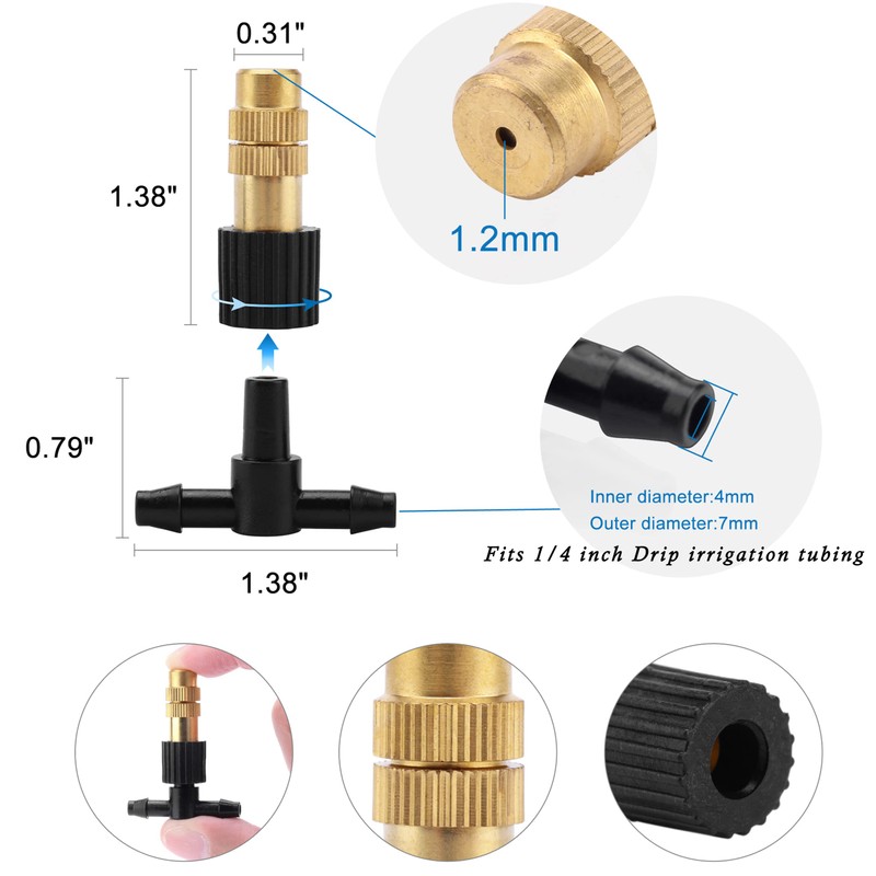 Mornajina 20Pcs Three-Way Atomizing Nozzle with Drip Irrigation Connector for