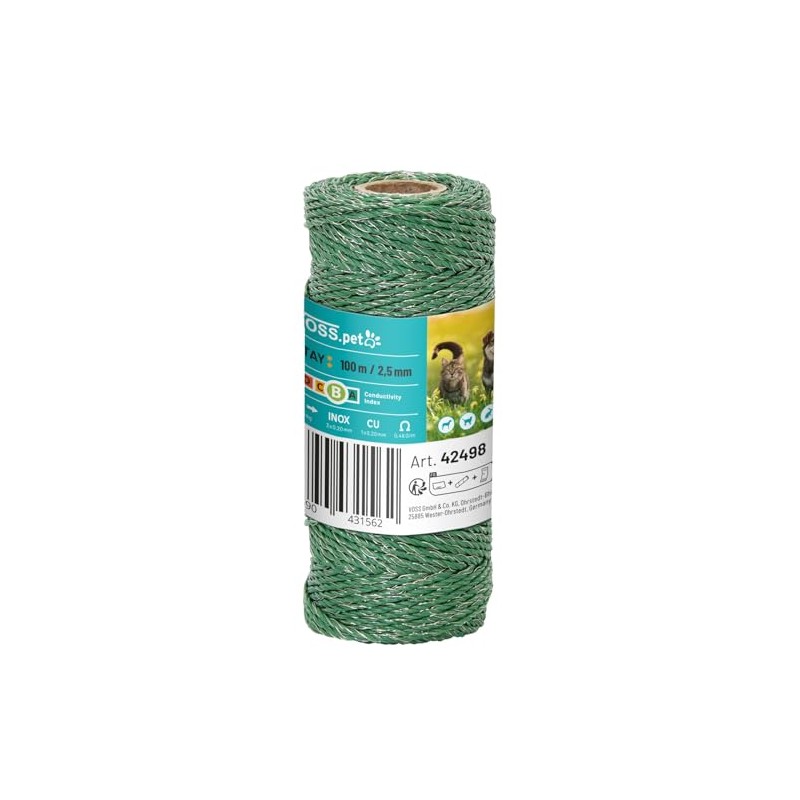 VOSS.PET 100 m Electric Fence Wire, Green, 3 x 0.20