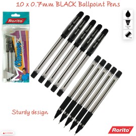 rorito 10 x 0.7mm Charmer BLACK Ballpoint Pens Soft Grip Fast Smooth Writing