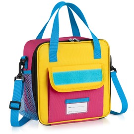 REDSHELL Tactical Lunch Box Kids, Large Insulated Lunch Bag for Girls, Cooler Lunchbag, Square Toddler Lunchbox, School Daycare Lunch Tote Pail with Water Bottle Holder Shoulder Strap, Pink Blue