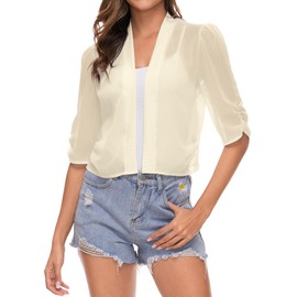 Famrrifuu Bolero Women's Chiffon Festive Shoulder Jacket Half Sleeve Elegant Short Cardigan Light Thin Bolero Jacket, apricot