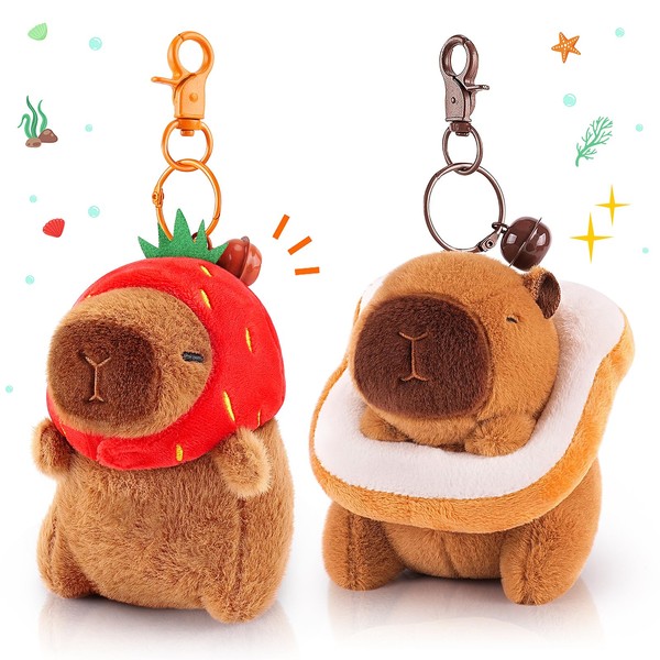 Achwishap 2PCS Capybara Plush Keychain,Cute Keychain Capybara Stuffed Animal,Soft Capybara