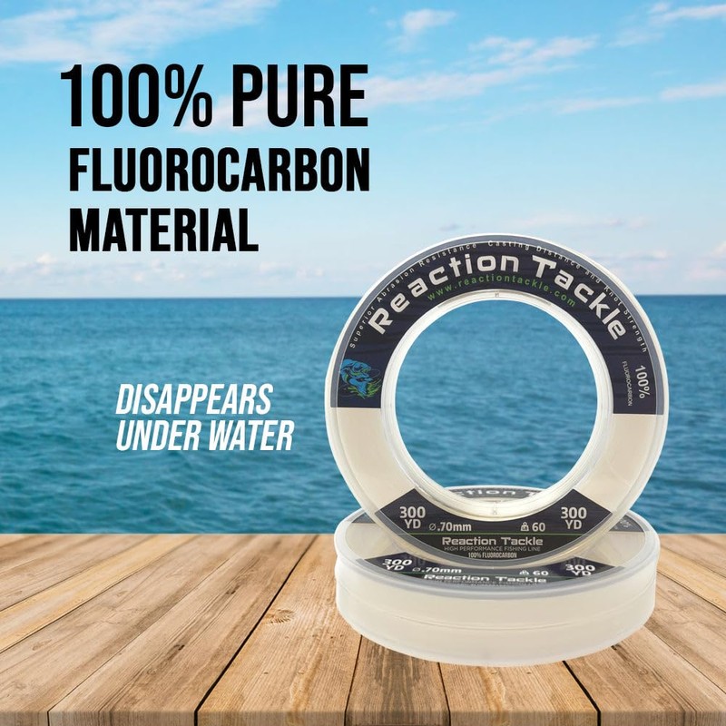 Reaction Tackle 100% Pure Fluorocarbon Fising Line - Leader Line/Clear