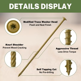 LIONMAX Lag Screws 8 Inch, Structural Wood Screw #14 x 8, 50-PCS, Heavy Duty, Rust Resistant Coated for Exterior Wood/Lag/Timber/Framing, Washer Head, Star Drive, T30 Bit Included, Bronze