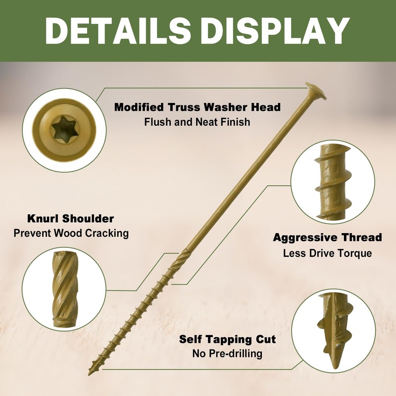 LIONMAX Lag Screws 8 Inch, Structural Wood Screw #14 x