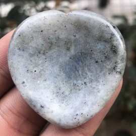 Ladeukoi Natural Moonstone Crystal Thumb Worry Stone, Hand Carved Healing Crystal Heart Shaped Stone for Anxiety Stress Relief Meditation 1.5"