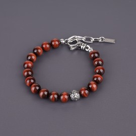 COAI Mens Fleur De Lis Stone Beaded Bracelet, Red Tiger Eye Bracelet