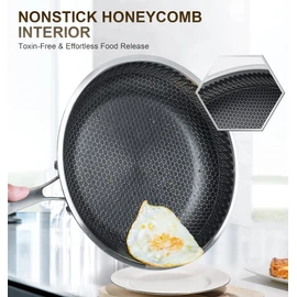 MICHELANGELO Stainless Steel Frying Pan Set with Lids, 9.5 & 11 Inch Frying Pans Nonstick, Stainless Steel Fry Pan Set, Honeycomb Pans for Cooking, Skillet with Lid - Induction Compatible
