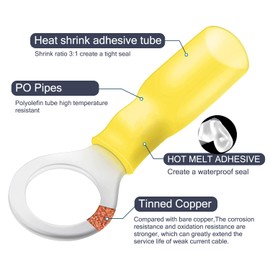 Chanzon UL Listed Heat Shrink Ring #10 M6 M8 M10 12-10AWG Terminal Kit Waterproof Gauge Eyelet Wire Connectors Marine Grade Adhesive Lined Yellow Electrical Crimp Connector Assorted Boat Truck(60pcs)