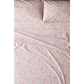 Luxape Elegant Bow Bedding Sheets Set – 1 Flat Sheet - 1 Fitted Sheet - 2 Pillowcovers - Coquette Aesthetic, Pink - Soft, Breathable & Cozy Sheet - Bow Girly - Bow Decor (Pink Bows, Twin)