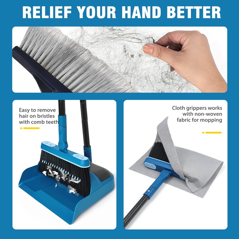 JEHONN Dustpan and Brush Set, 54 inches Long Handle Swivel