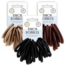 Deco Life® Thick Hair Bobbles Pack of 45 Hair Bands Black, Brown & Light Brown Snag Free Endless Elastics Hair Bobbles Ponytail Holders For Any Hair Type Hair Styling Thick Bobbles Hair Accessories