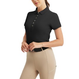 FitsT4 Sports Equestrian Shirts for Women Short Sleeve UPF50+ Moisture Wicking Polo Shirts for Horse Riding Tops Black XL