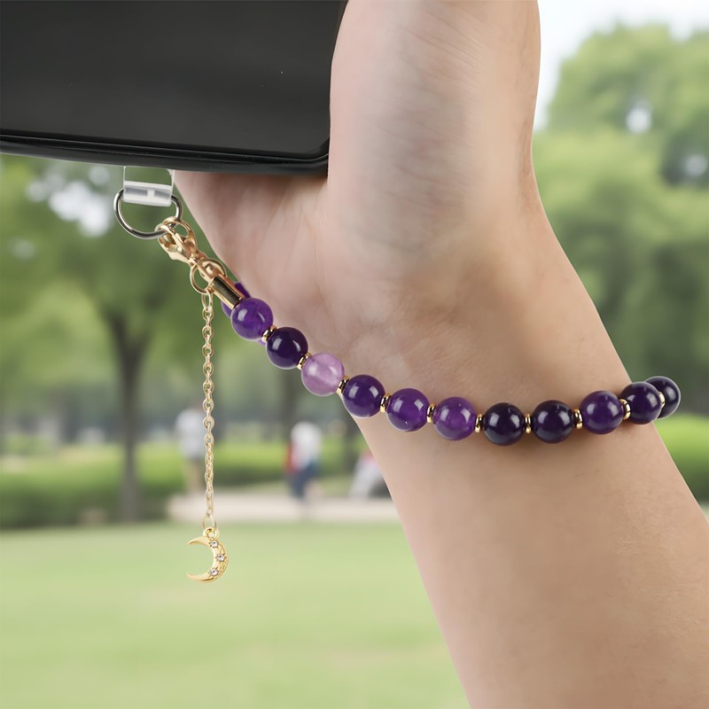 Amethyst Natural Stone Phone Charm Beaded Wrist Strap Lanyard