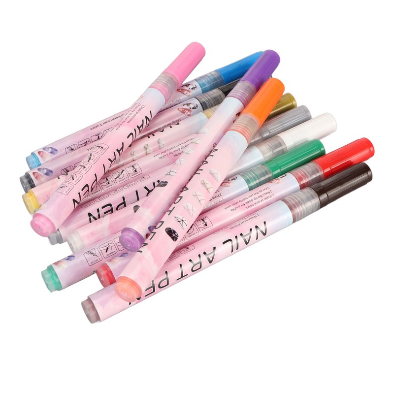 12Pcs 3D Nail Polish Pens 0.5mm Tip Bright Colors Easy