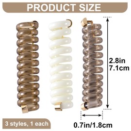 Incinkod 3 Pcs Spiral Hair Ties for Women, Braid Ponytail Band Stylish Phone Cord Hair CoilsLong Spiral Hair Ties, Elastic Spirals Hair Tie (Black, Brown, White)