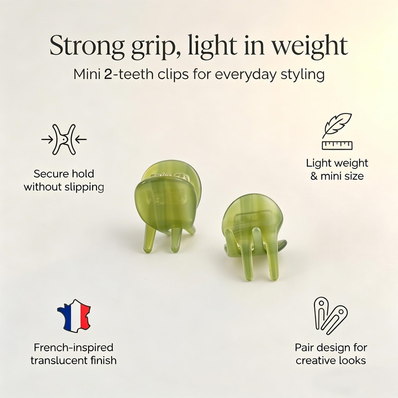 2PCS Mini Green Hair Claw Clips for Women, Tiny Acetate