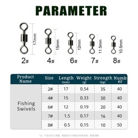 CRAZY SHARK Pack of 210 Fishing Swivels, Strong Fishing Swivels for Spin Fishing, Connecting Swivels Between Main Line and Leader, High Load Capacity, Fishing Accessories, Suitable for All Fishing