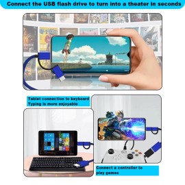 Universal 2 In1 Type C Micro USB Male To USB Female OTG Adapter Converter Cable - Blue