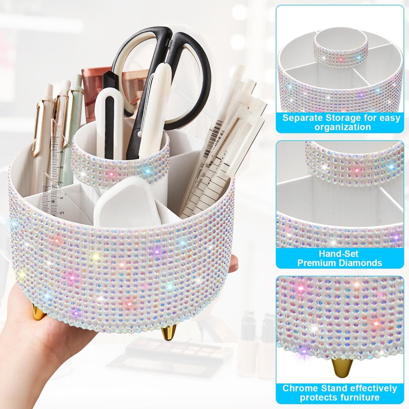 Diesisa Bling Makeup Organizer: 360°Rotating Bling Rhinestone Cosmetic Display Cases