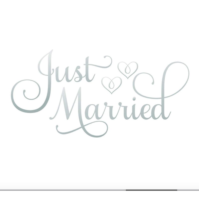 Metallic Silver Just Married Car Window Sticker, Silver Wedding Decorations,