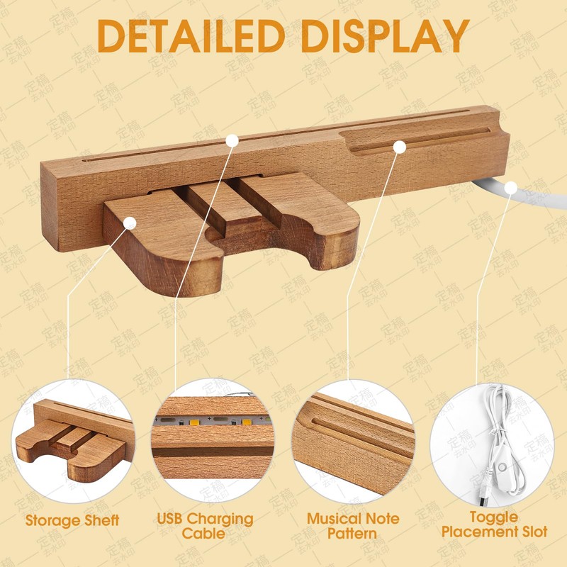 Gugxiom Light up Wooden Guitar Stand,Note Pattern Designs,Guitar Wall Mount