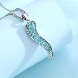 Midir&Etain Italian Horn Necklace 925 Sterling Silver Turquoise Cornicello Pendant Necklace Western Italian Protection Amulet Jewelry for Women Men