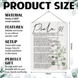 Bible Verse Wall Art, Scripture Psalm 91 Sign, Religious Artwork for Home Decor, Greenery Wall Decoration, Faith Wooden Plaque, Inspirational Christian Gift for Women men