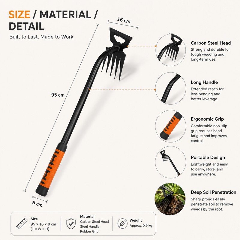 Long-Handled Manual Weeding Tool for Garden Care – Carbon Steel