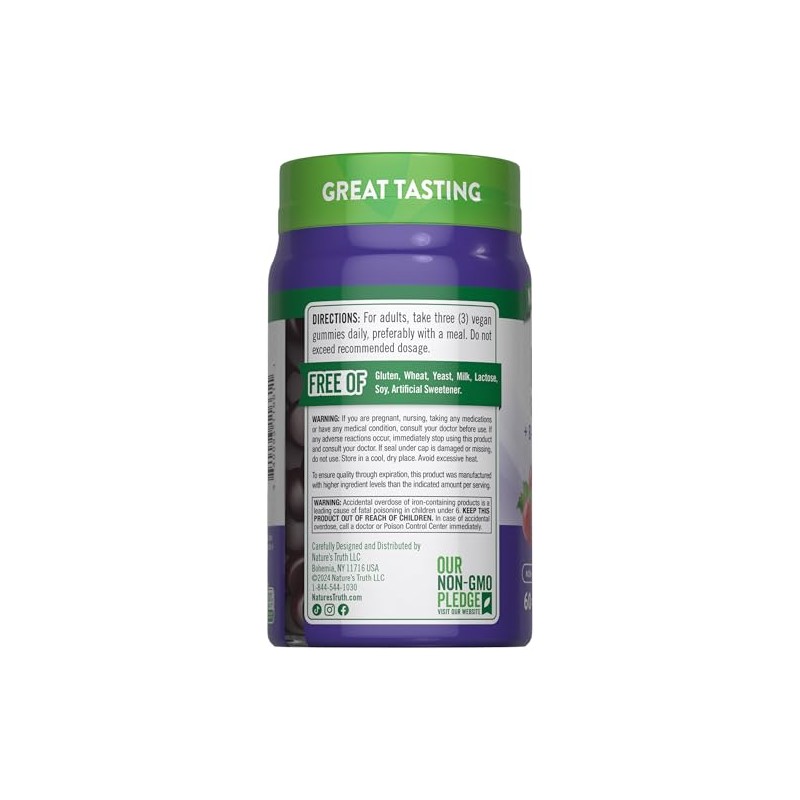 Iron Gummies | 60 Count | Vegan, Non-GMO & Gluten