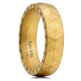 King Will - Alianza de boda clásico de acero inoxidable para hombre, 6 mm, diseño de arco con grabado de doble capa y grabados de runas, acabado de aceite negro, anillo de acero inoxidable para