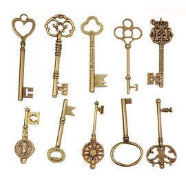 Mixed 10 Skeleton Keys Antique Bronze Finish Skeleton Keys Extra Large Vintage Skeleton Keys for Birthday Party Wedding Decoration DIY Crafts Favors Charms Pendant,10 Styles